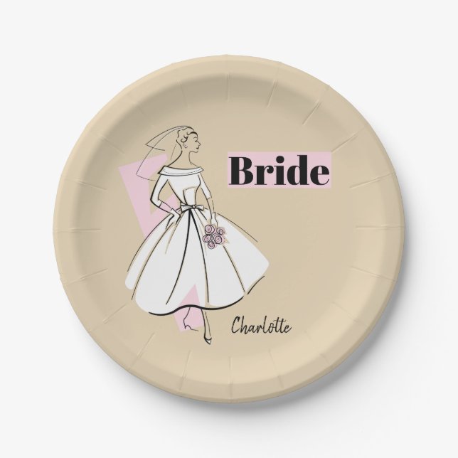Platos de papel Fashion Bride Novia Neutral Nombre (Anverso)