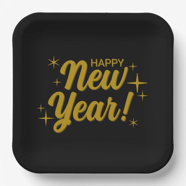 Platos de papel Feliz Año Nuevo (Anverso)