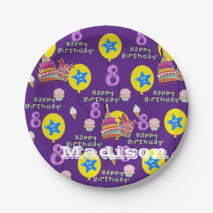 Platos de Papel, Feliz Cumpleaños 8 #Globos de 8