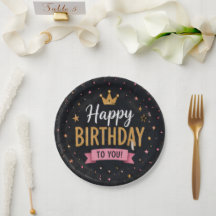 Platos de papel Feliz Cumpleaños Cumpleaños negro