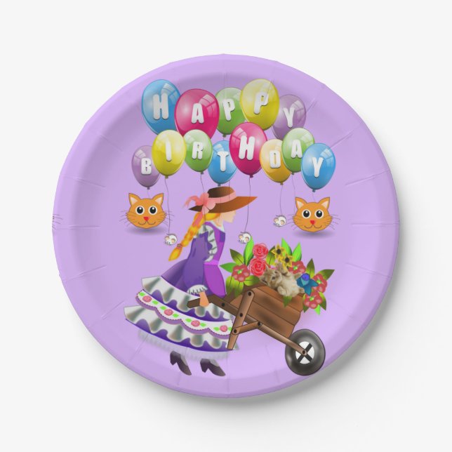 Platos de Papel, Feliz Cumpleaños Gatito Victorian (Anverso)