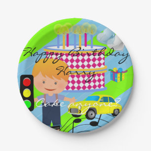 Platos de Papel, Feliz Cumpleaños Niño Torta Auto
