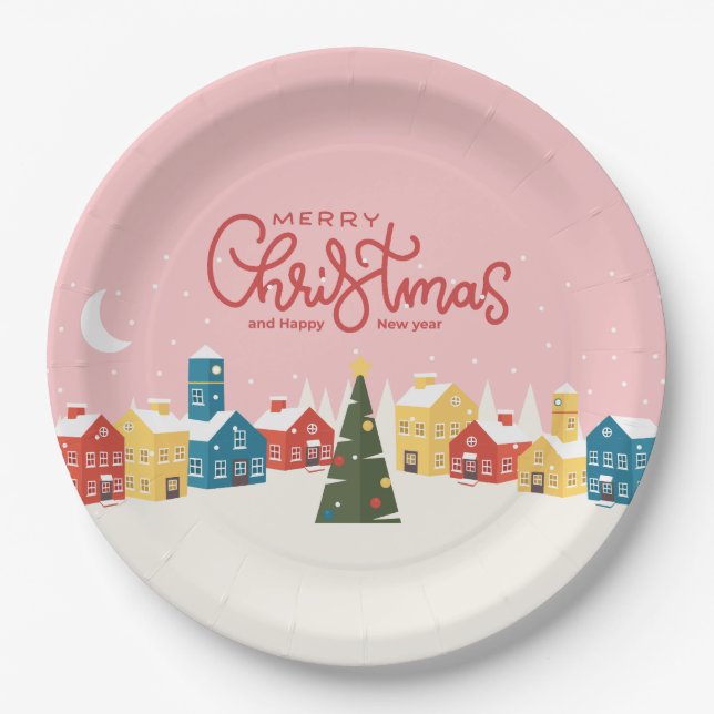 Platos de papel Feliz Navidad | Fiesta de vacacion (Anverso)