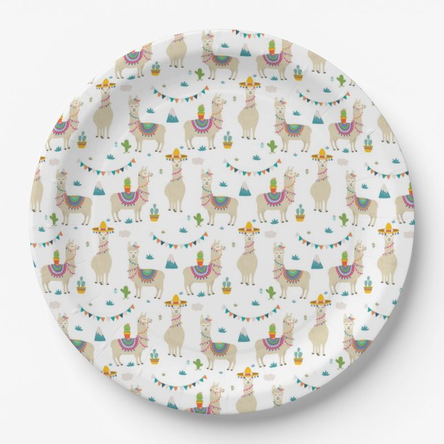 Platos de Papel - Fiesta de Jardín de Llamas (Anverso)