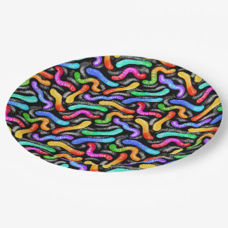 Platos de papel-Fiesta infantil-Dulces gusanos de 
