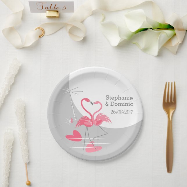 Platos de papel Flamingo Love Large Moon Names Dat (Boda)