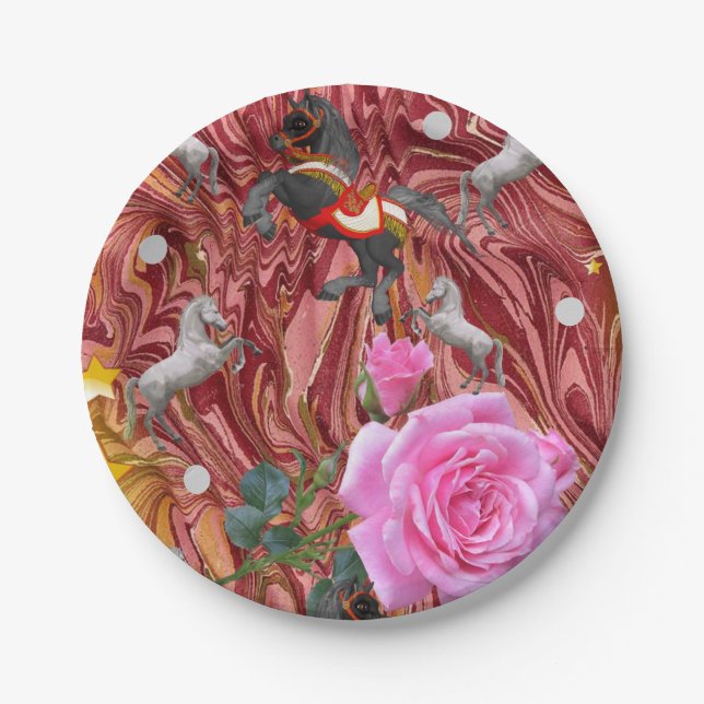 Platos de papel, Flor de rosa rosa Caballo (Anverso)