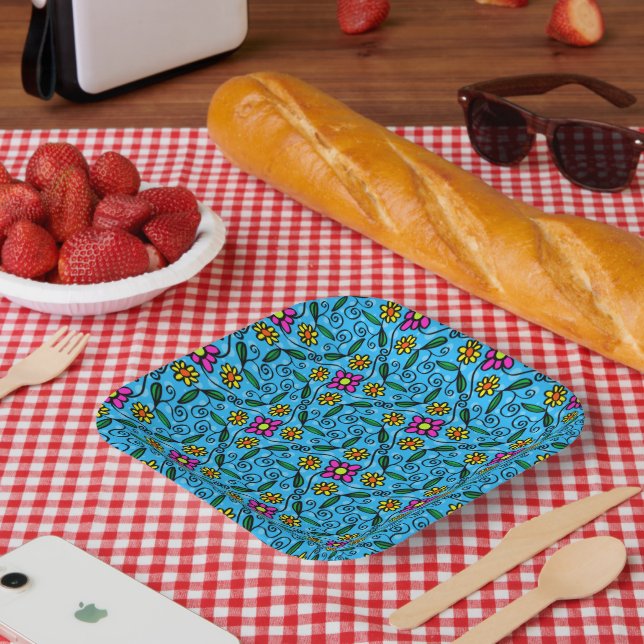 Platos de Papel Floral Abstracto (Picnic)