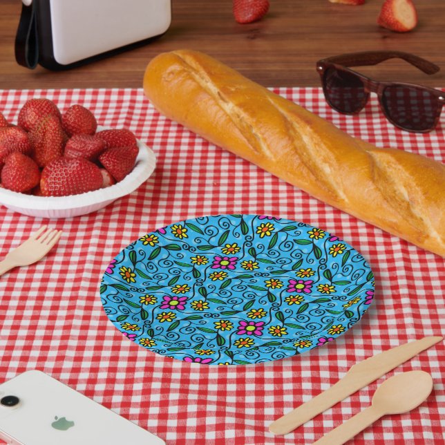 Platos de Papel Floral Abstracto (Picnic)