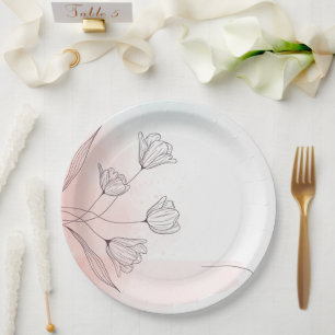 Platos de Papel Floral Acuarela Rosa Romántico