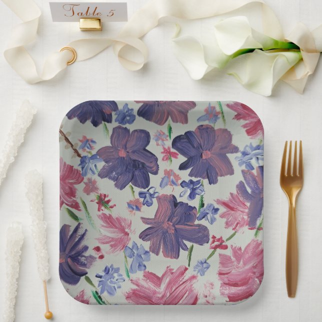 Platos de Papel Floral Blue Moon Rose, 9" Cuadrado (Boda)