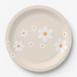 Platos de papel floral crema Retro Daisy