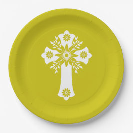 Platos de Papel Floral Cruz Amarillo