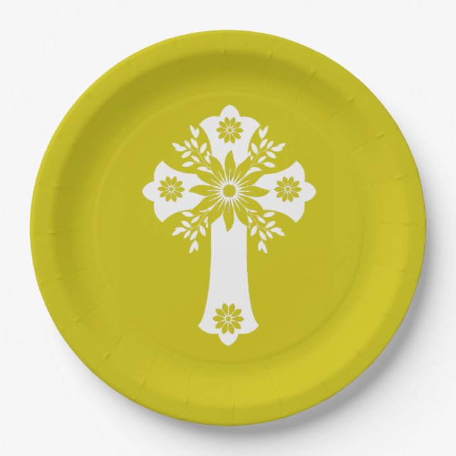Platos de Papel Floral Cruz Amarillo (Anverso)
