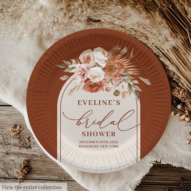 Platos de Papel Floral de Hierba de Pampas de Terr (Modern Terracotta Pampas Grass Floral Paper Plates)