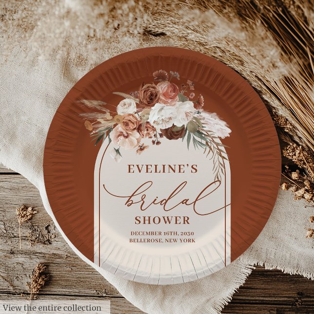 Platos de Papel Floral de Hierba Pampas con Óxido  (Romantic Rust Pampas Grass Floral Paper Plates)