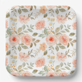 Platos de Papel Floral de Melocotón, Botánico de A