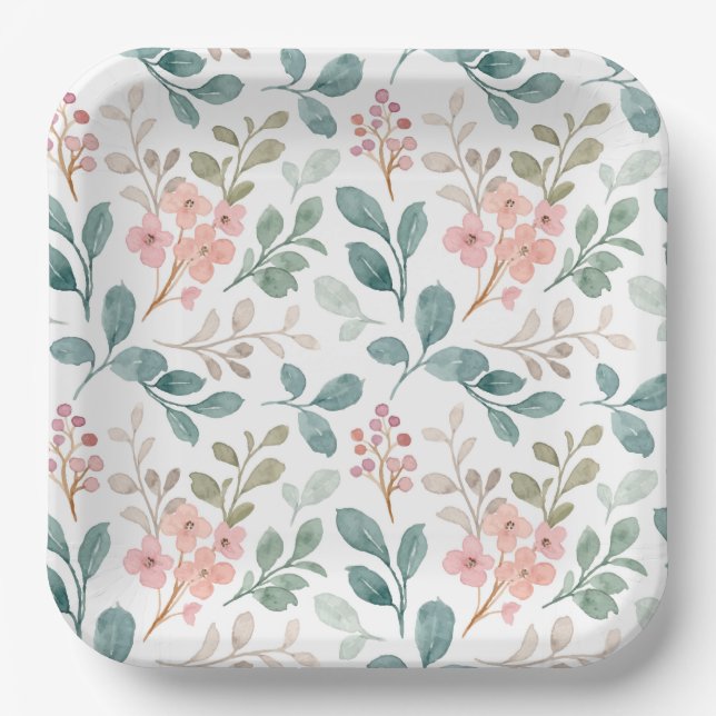Platos de Papel Floral Durazno Verde, Fiesta Botán (Anverso)