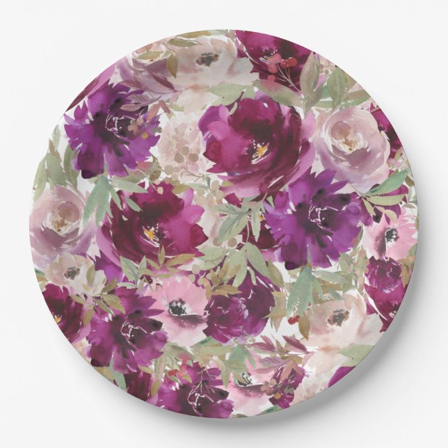 Platos de papel floral Flores Moradas (Anverso)