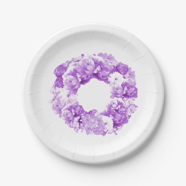 Platos de papel floral monocromático púrpura (Anverso)