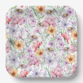 Platos de Papel Floral Naranja Púrpura, Fiesta Bot