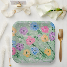 Platos de Papel Floral Pastel Divertido, 9" Cuadra