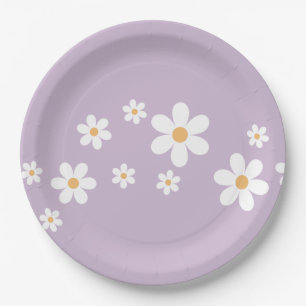 Platos de papel floral púrpura Retro Daisy