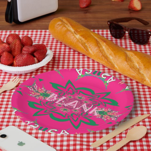 Platos de Papel Floral Rosa con Mensaje en Blanco  (Picnic)