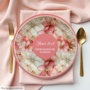 Platos de Papel Floral Rosa y Dorado Acuarela
