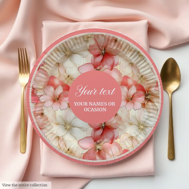 Platos de Papel Floral Rosa y Dorado Acuarela (Watercolor Blush Pink and Gold Floral Paper Plates)