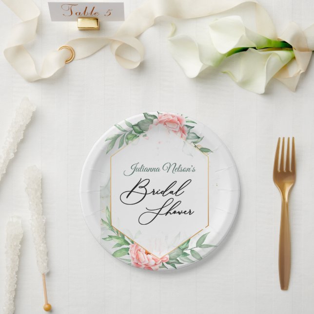 Platos de papel floral rosa y verde (Boda)