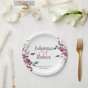Platos de papel floral sueltos rosados
