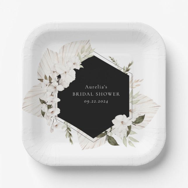 Platos de papel florales bohemios elegantes (Anverso)