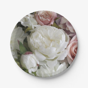 Platos de papel florales bonitos de peonía blanca 