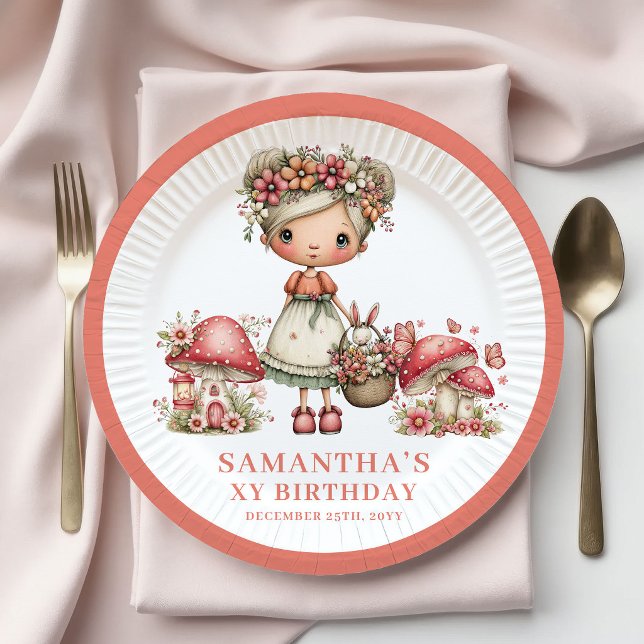Platos de Papel Florales Cumpleaños Mágico Hada 8º (Magical Fairy 8th Birthday Floral Paper Plates)