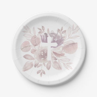 Platos de papel florales de acuarela morado malva