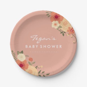 Platos de papel florales de melocotón moderno para