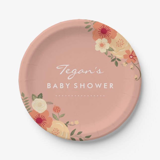 Platos de papel florales de melocotón moderno para (Anverso)