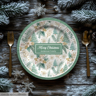 Platos de papel florales elegantes de Navidad enca