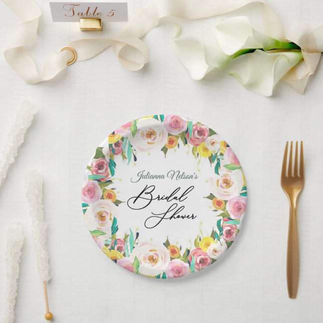 Platos de papel florales pastel (Boda)