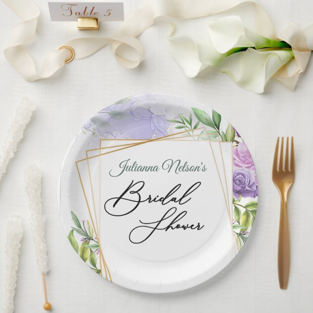 Platos de papel florales púrpura (Boda)