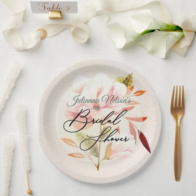 Platos de papel florales rosados (Boda)