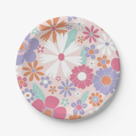 Platos de papel florales rosados retro divertidos