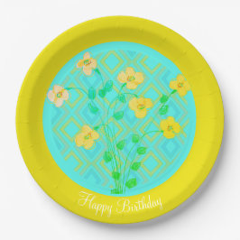 Platos de papel floreados verde lima y azul turque