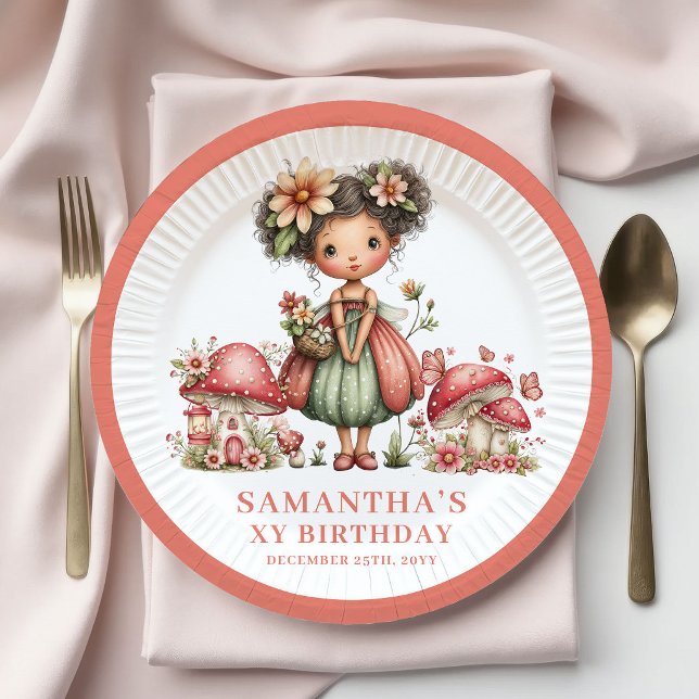 Platos de Papel Flores Rosadas Cumpleaños 2 Pink F (Pink Fairy 2nd Birthday Blush Flowers Paper Plates)