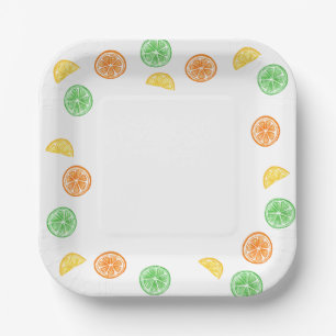 Platos de papel frutas cítricas