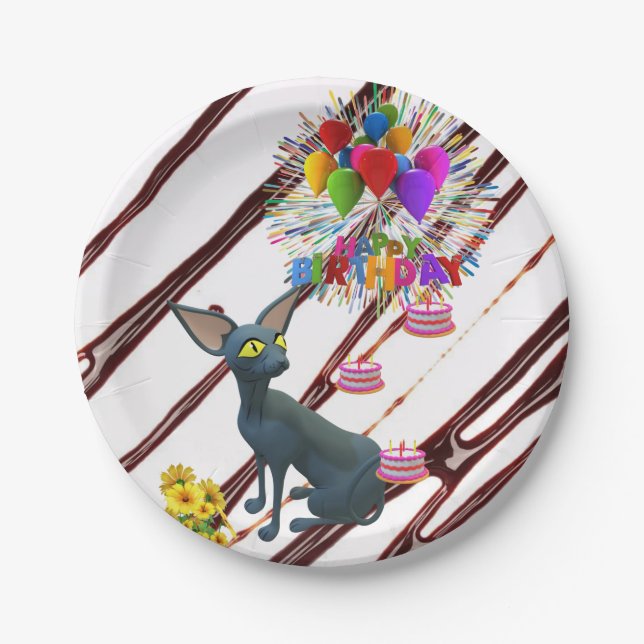 Platos de papel,  Fudge Feliz Cumpleaños Gatos  (Anverso)