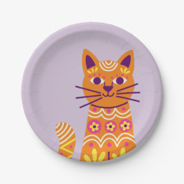 Platos de Papel Gato Calavera de Azúcar Día de Mue