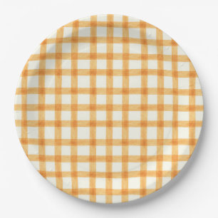 Platos de papel Gingham de acuarela de cobre 012