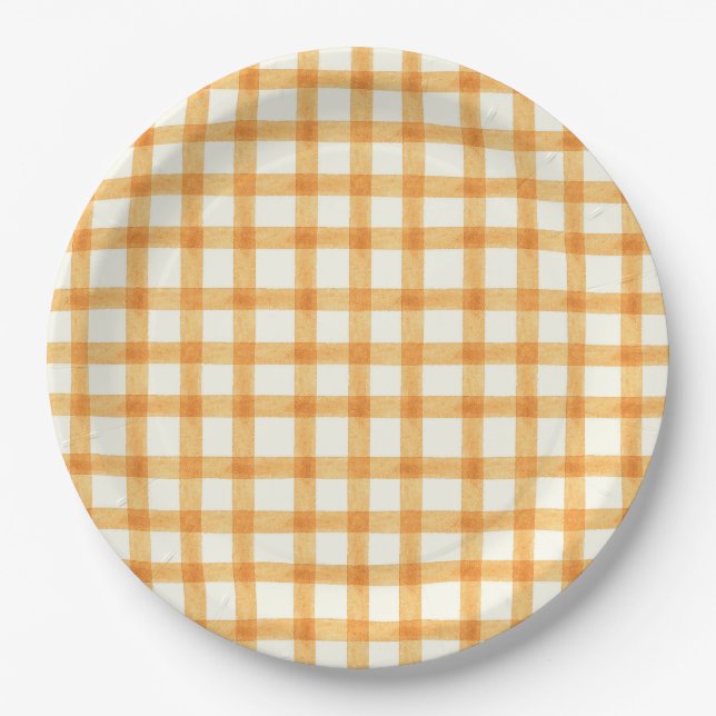Platos de papel Gingham de acuarela de cobre 012 (Anverso)